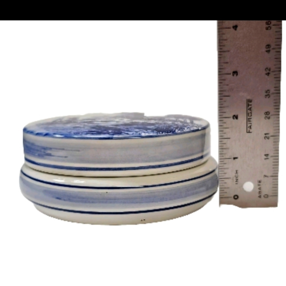 1998 Delfts Holland Hand Painted DUTCH WINDMILL Round Circle Trinket Powder Box - Picture 7 of 7